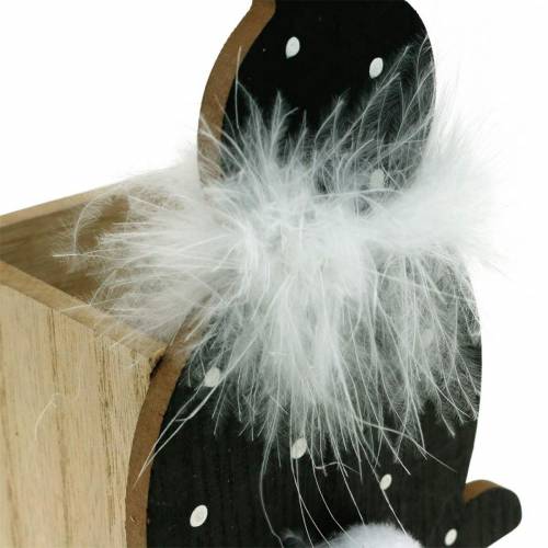 Floristik24 Bunny Planter Feather Boa Svart, vit prickig träpåskhare
