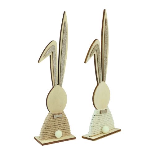 Kaniner med glitter träkaniner bordsdekoration påsk H36cm 2st