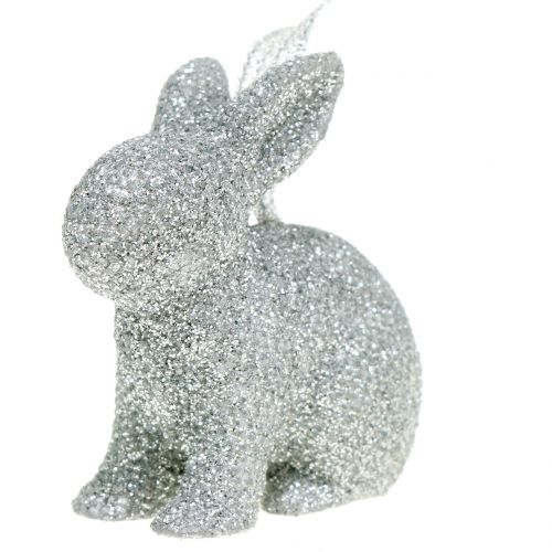 Floristik24 Kanin att hänga silverglitter 5cm 8st