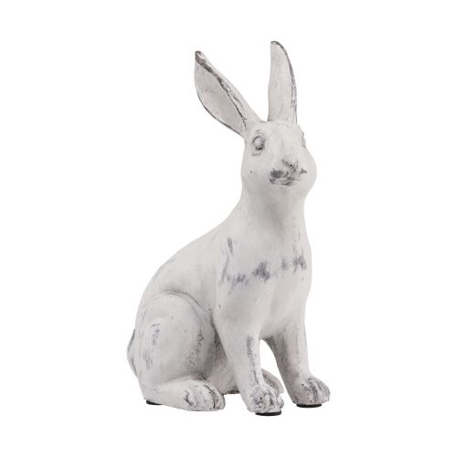 Kanin sittande dekorativ kanin konststen vit grå H21,5cm