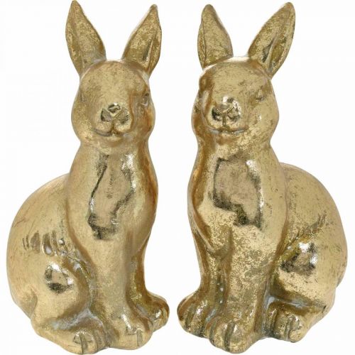 Floristik24 Dekorativ kanin i guld, kanin att dekorera, ett par påskharar, H16,5cm 2st