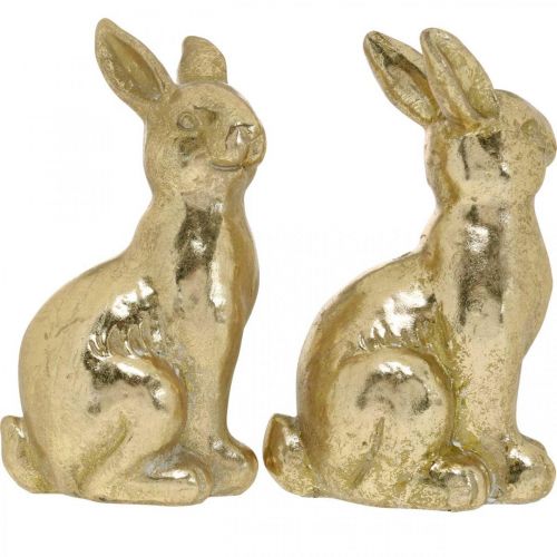 Artikel Dekorativ kanin i guld, kanin att dekorera, ett par påskharar, H16,5cm 2st