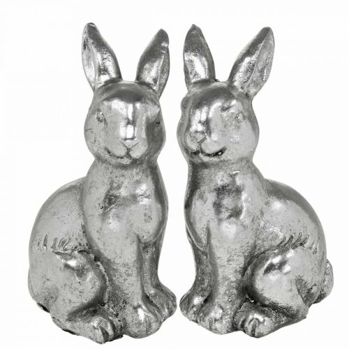 Artikel Dekorativ kanin sittande påskdekoration silver vintage H13cm 2 st