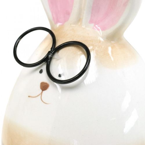 Artikel Keramiska påskharar med glasögon, påskdekoration kaninpar H19cm 2st