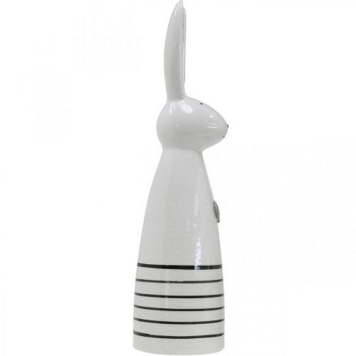 Artikel Keramisk kaninstrut Vit Svart Hjärtstränder H30cm
