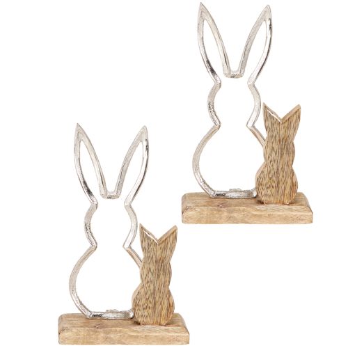 Artikel Dekorativ kanin Metall &amp; Trä – Modern påskfigur i naturlig design 22cm 2 st