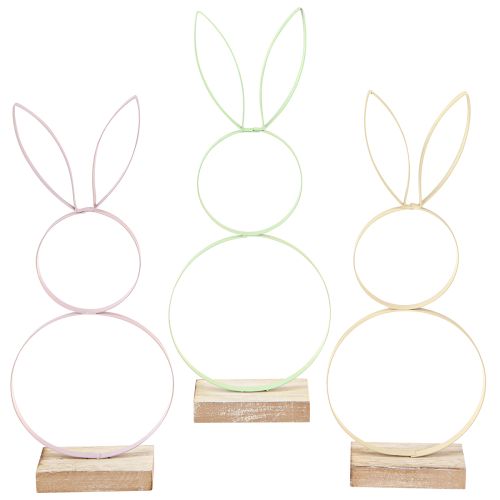Floristik24 Kanin Dekoration Metall Trä Naturlig Gul Mint Rosa H28cm 3 St