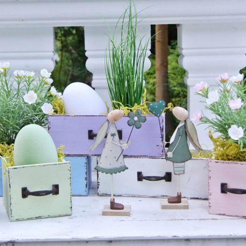 Floristik24 Metallpåskdekoration Vårpåskharen Par Bordsdekoration Grön Beige L29,5/31,5 cm Set med 2
