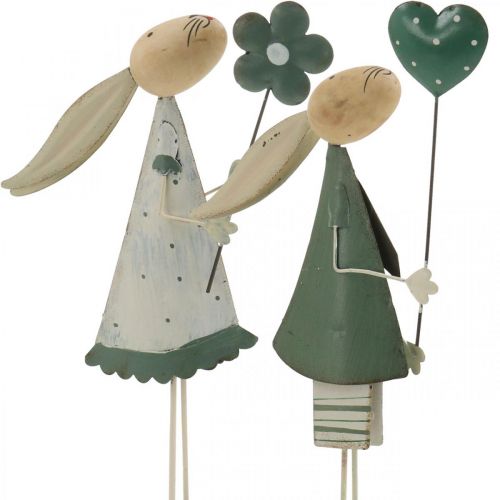 Floristik24 Metallpåskdekoration Vårpåskharen Par Bordsdekoration Grön Beige L29,5/31,5 cm Set med 2