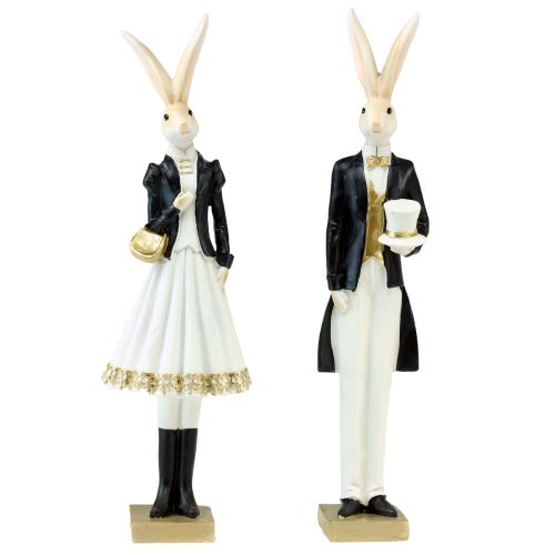 Floristik24 Kanindekoration kaninpar svart guld vit bordsdekoration H32cm 2st