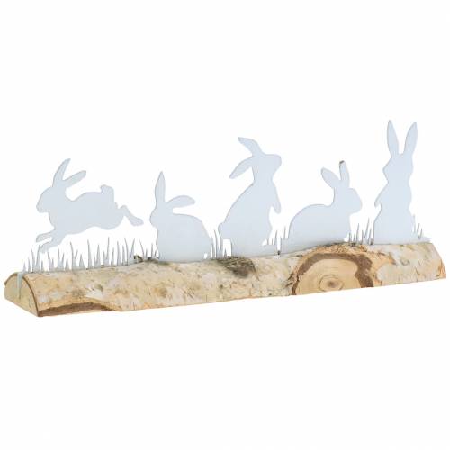 Floristik24 Kaninfamilj metall vit på träbas björk 25cm H9cm
