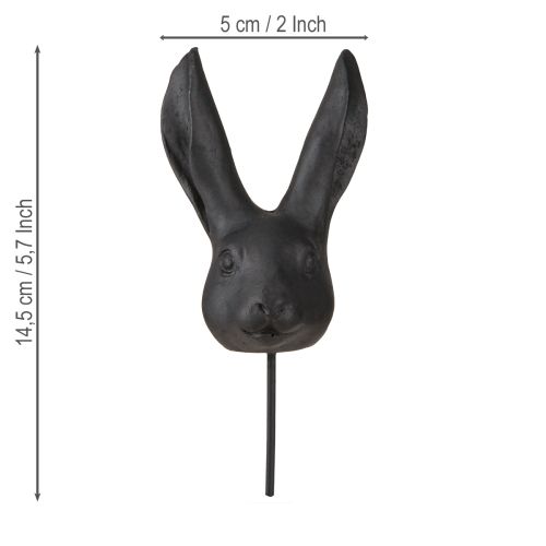 Floristik24 Kaninhuvud dekoration på pinne kanin svart matt 10cm 2st