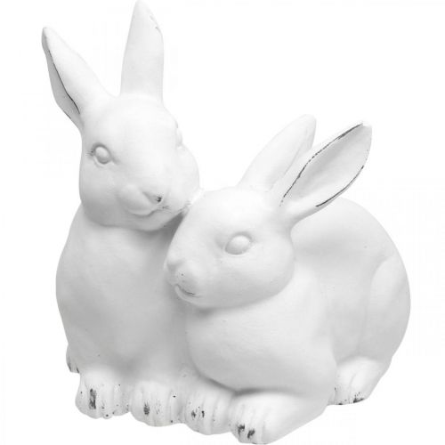 Mamma kanin med barn vintage look keramik vit 15,5×15×18cm