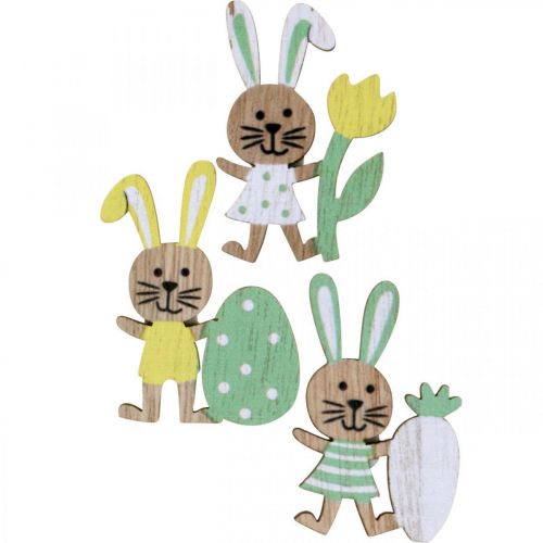 Floristik24 Påskspridningsdekoration, kaniner med ägg, blomma och morot, påskhare, ströbitar med limprick H5cm 48 stycken