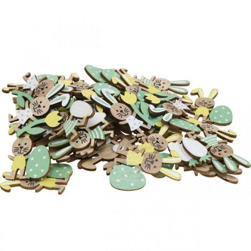 Floristik24 Påskspridningsdekoration, kaniner med ägg, blomma och morot, påskhare, ströbitar med limprick H5cm 48 stycken