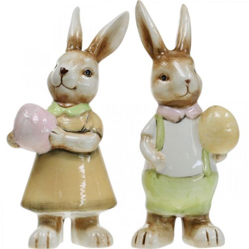 Floristik24 Deco påskharar med ägg, påskdekorationsharar, keramik, H24cm 2st