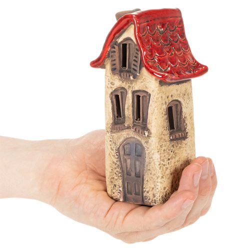 Keramisk husdekoration med rött tak, lysande hus, 15 cm, 2 stycken | Floristik24.se