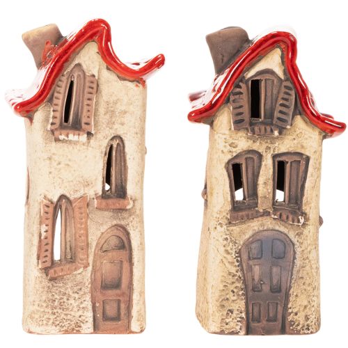 Keramisk husdekoration med rött tak, lysande hus, 15 cm, 2 stycken | Floristik24.se