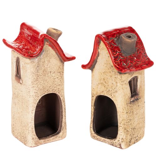Keramisk husdekoration med rött tak, lysande hus, 15 cm, 2 stycken | Floristik24.se