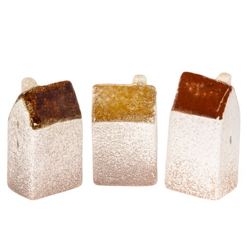 Dekorativt set med miniatyrhus i keramik, bordsdekoration, 9 cm, 3 delar | Floristik24.se