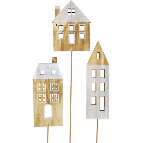 Floristik24 Husdekoration plugg trä natur, vit trä dekoration H12.5 / 17.5 / 20cm 6st