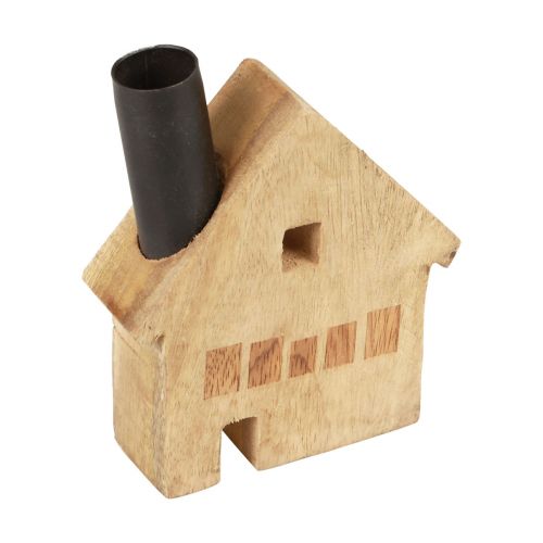 Dekorativt hus trä dekorativ ljusstake svart 10,5×3,5×13cm