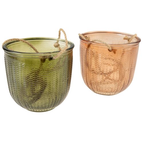 Artikel Hängkruka glas dekorativ glaskruka retro grön brun 14,5cm 2st