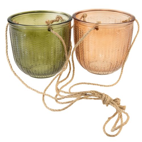 Artikel Hängkruka glas dekorativ glaskruka retro grön brun 14,5cm 2st