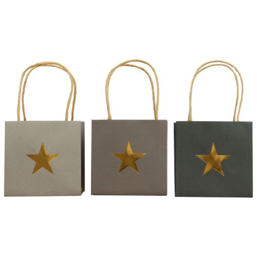 Papperspåsar med stjärna och handtag grå assorterad 12×12×12cm 9st