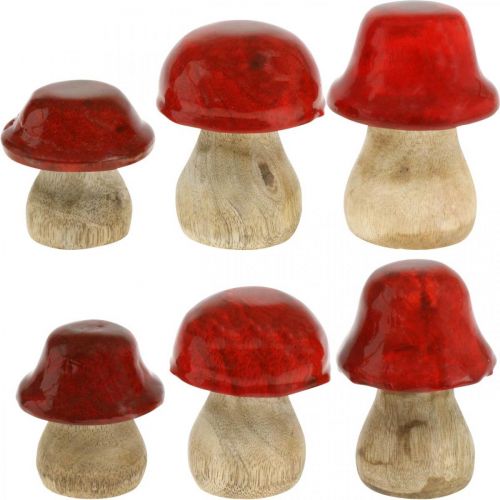 Höstdekoration deco-svampar gjorda av trä Röda träsvampar H5-7cm 6 stycken