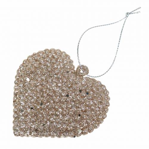 Artikel Glitterhjärta för upphängning av champagne 6cm x 6,5cm 12 st
