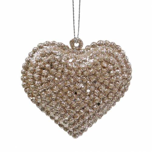 Artikel Glitterhjärta för upphängning av champagne 6cm x 6,5cm 12 st