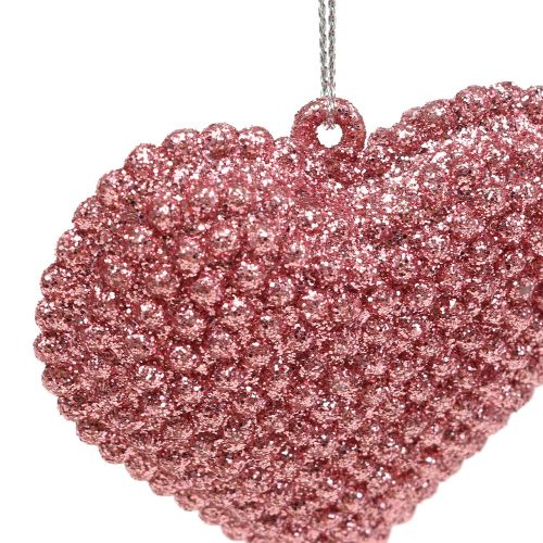 Hjärta rosa att hänga med glimmer 6,5 cm x 6,5 cm 12 st