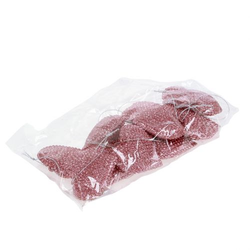 Floristik24 Hjärta rosa att hänga med glimmer 6,5 cm x 6,5 cm 12 st
