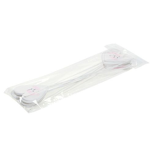 Artikel Hjärta på pinne 7cm vit, rosa 12 st