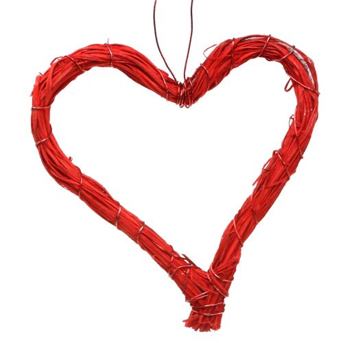 Artikel Raffia hjärtan att hänga röda 10 cm 12 st