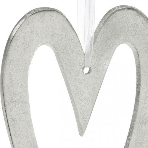 Floristik24 Dekorativt hjärta för att hänga bröllopsdekorationer i silver 22 × 12cm