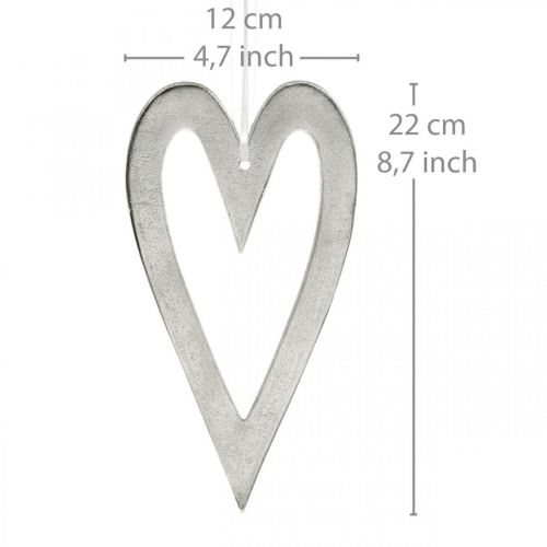 Floristik24 Dekorativt hjärta för att hänga bröllopsdekorationer i silver 22 × 12cm