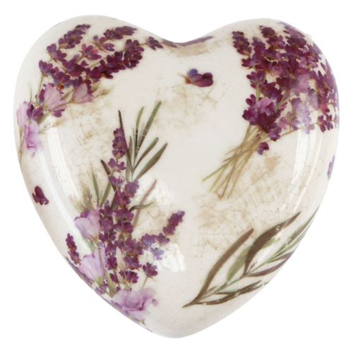 Hjärtdekoration keramisk dekoration lavendel bordsdekoration lergods 8,5cm
