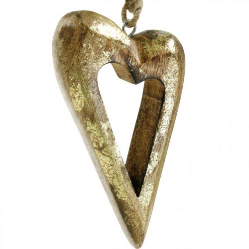 Artikel Deco hjärta, mango trä guld effekt, trä dekoration att hänga 13,5 cm × 7 cm 4 st