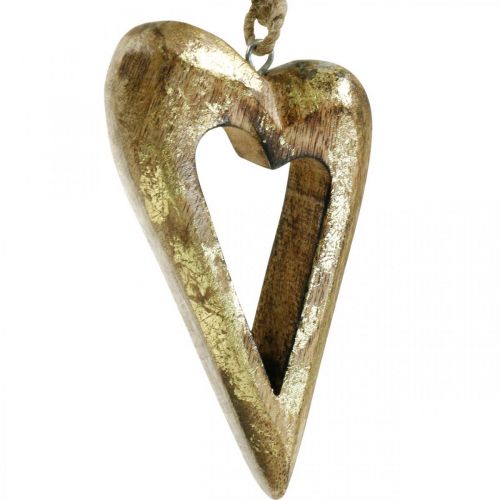 Floristik24 Deco hjärta, mango trä guld effekt, trä dekoration att hänga 13,5 cm × 7 cm 4 st