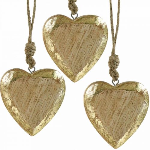 Floristik24 Hjärtan att hänga, mangoträ, trädekoration med guldeffekt 8,5 cm × 8 cm 6 st