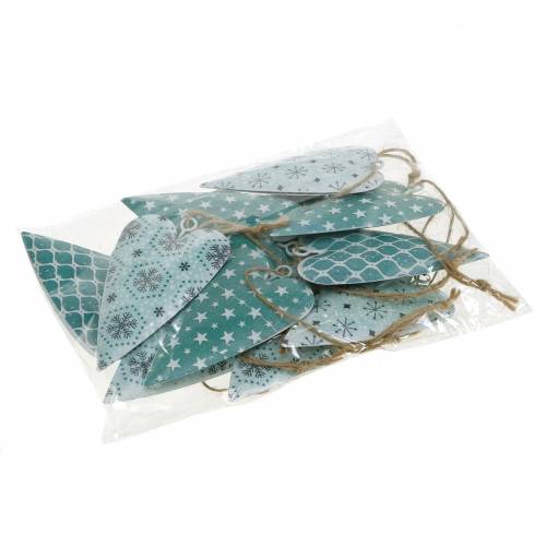 Floristik24 Dekorativ hängare hjärtmetall grön vit vintage 3,5x6,5cm 12st