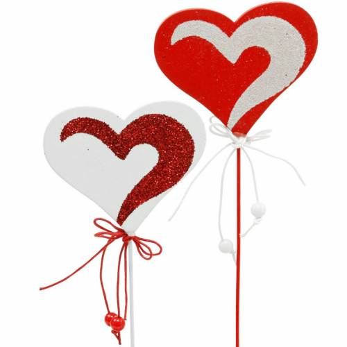 Artikel Hjärta på en pinne röd, vit dekorativ hjärta dekorativ plugg Alla hjärtans dag 16 stycken