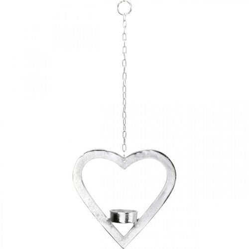Artikel Värmeljushållare i hjärtat, ljusdekoration att hänga, bröllop, adventsdekoration av metallsilver H17,5cm