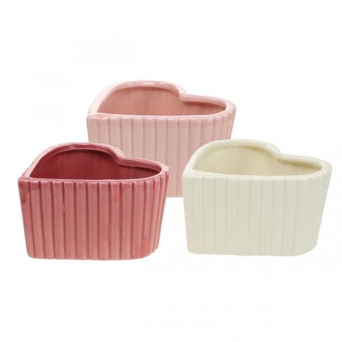 Artikel Dekorativt hjärta keramik vit, rosa, minikruka H6cm 3 st