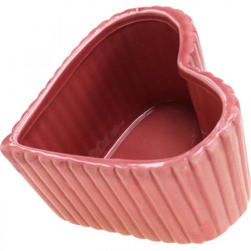 Artikel Dekorativt hjärta keramik vit, rosa, mini plantering H6cm 3st