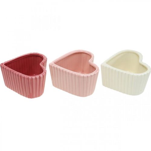 Artikel Dekorativt hjärta keramik vit, rosa, minikruka H6cm 3 st