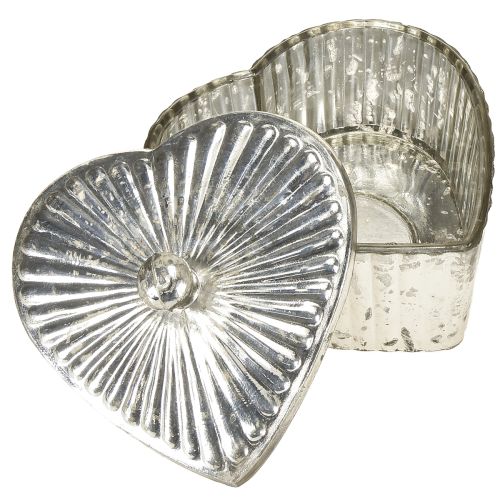Artikel Hjärtformad burk med lock, glasburk med hjärta, champagne, 15,5 x 15 x 10 cm