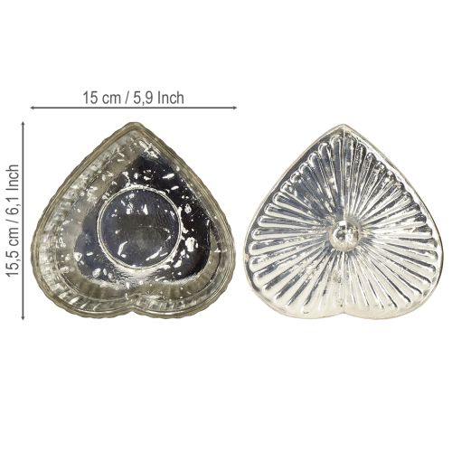 Artikel Hjärtformad burk med lock, glasburk med hjärta, champagne, 15,5 x 15 x 10 cm